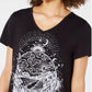 Camiseta feminina com estampa gráfica e bainha em lenço, estilo &amp; co, preta, tamanho médio