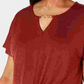 Top feminino com bainha torcida JM Collection, vermelho, tamanho pequeno