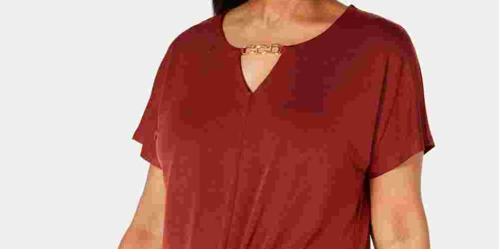 Top feminino com bainha torcida JM Collection, vermelho, tamanho pequeno