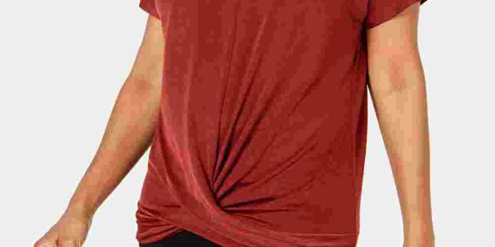 Top feminino com bainha torcida JM Collection, vermelho, tamanho pequeno