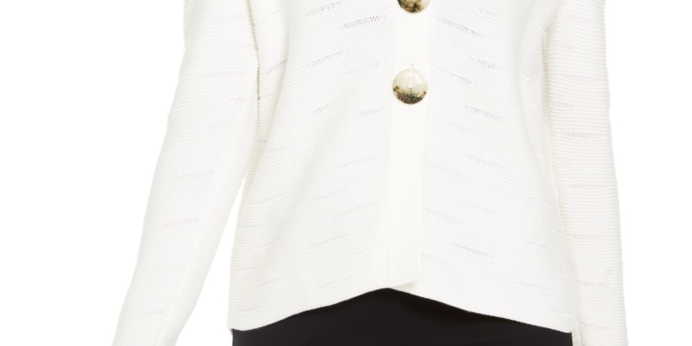 Cardigan feminino JM Collection com dois botões, branco, tamanho XX-G