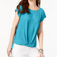 Blusa feminina com bainha drapeada da INC International Concepts, azul, tamanho pequeno e pequeno