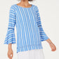 JM Collection Top feminino com manga sino e pregas, tamanho azul-marinho - PL