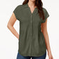 Blusa plissada com mangas e punhos Style &amp; Co feminina, verde, tamanho pequeno