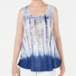 Blusa sem mangas com estampa tie-dye feminina Style &amp; Co, branca/azul-marinho, tamanho extragrande