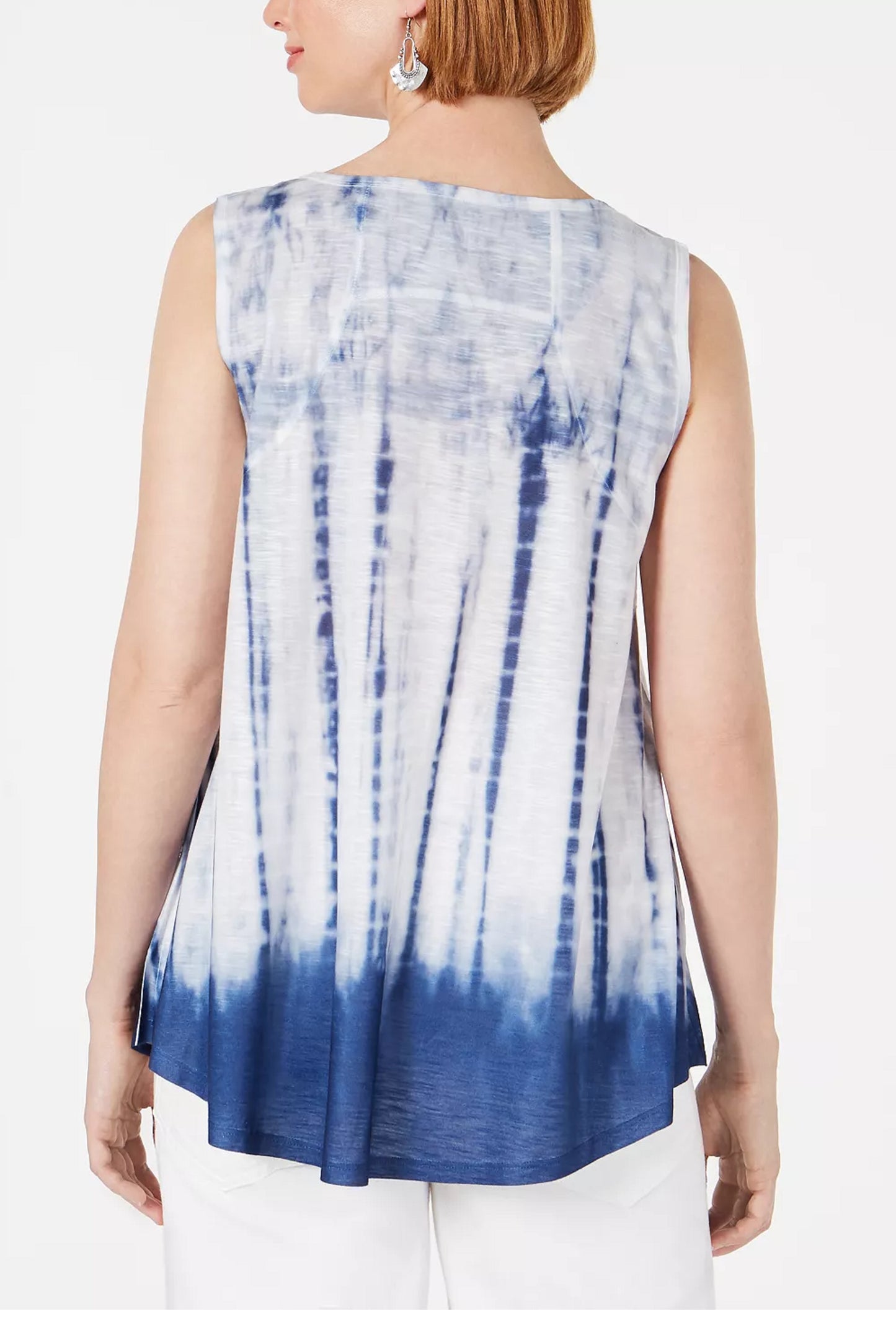 Blusa sem mangas com estampa tie-dye feminina Style &amp; Co, branca/azul-marinho, tamanho extragrande