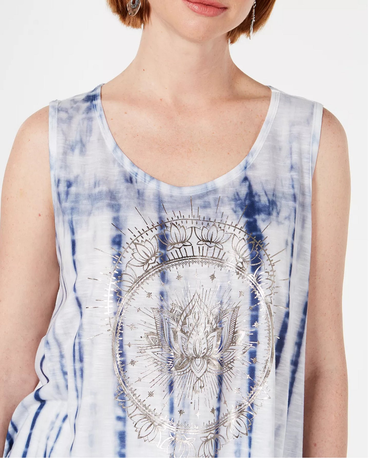 Blusa sem mangas com estampa tie-dye feminina Style &amp; Co, branca/azul-marinho, tamanho extragrande