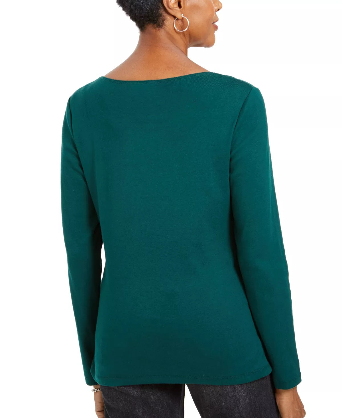 Blusa de algodão com detalhes Karen Scott para mulheres, verde, tamanho PL