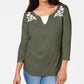 Blusa feminina Karen Scott de algodão bordado com efeito em camadas, verde, tamanho X-S