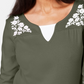 Blusa feminina Karen Scott de algodão bordado com efeito em camadas, verde, tamanho X-S