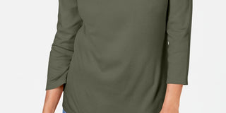 Blusa feminina Karen Scott de algodão bordado com efeito em camadas, verde, tamanho X-S
