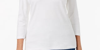 Blusa feminina Karen Scott com decote redondo, tamanho X-G, branca, regular