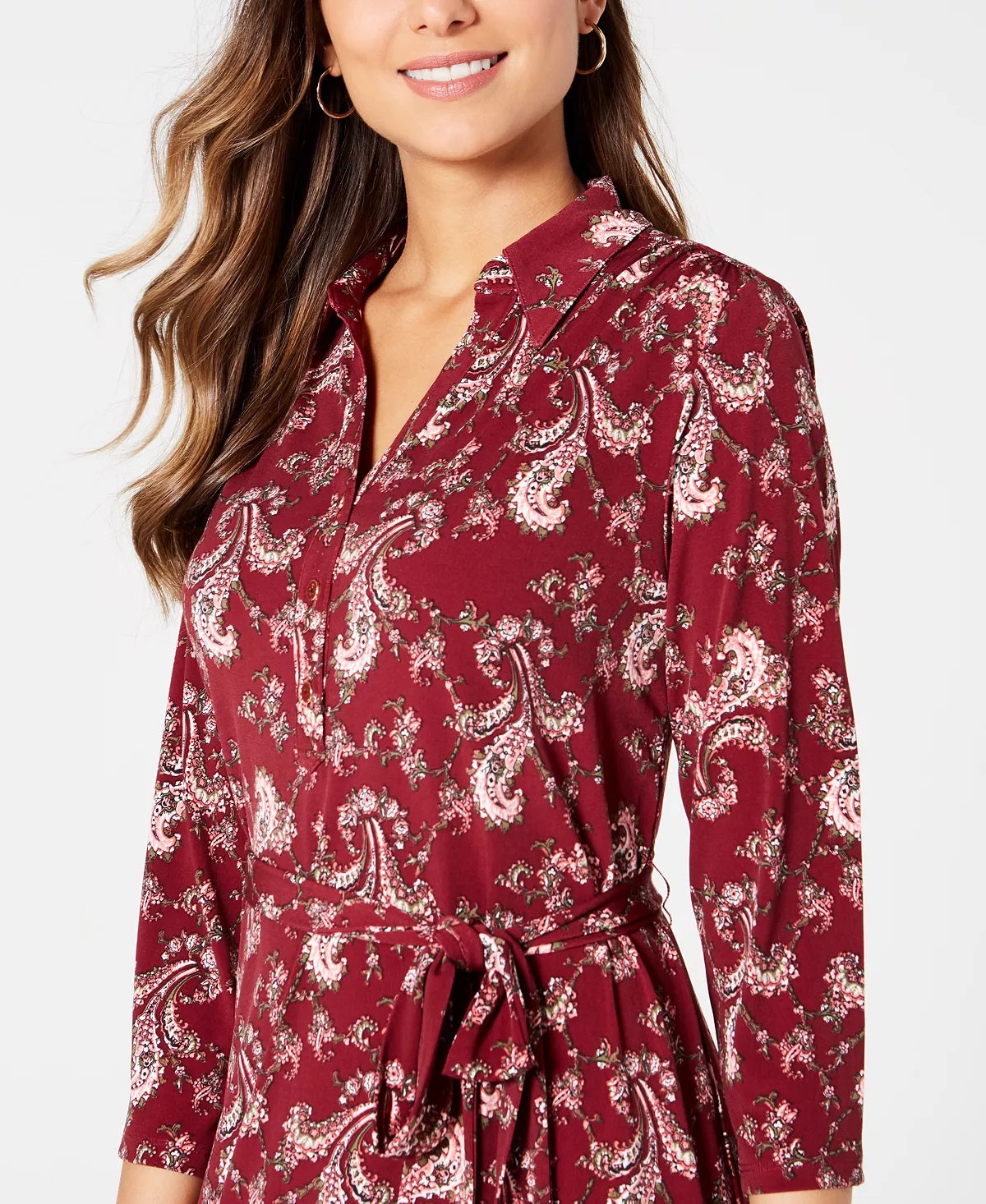 Camisa polo feminina estampada Charter Club, vinho, tamanho XX-G