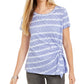Camiseta feminina estampada com amarração lateral Style &amp; Co, branca/azul-marinho, tamanho pequeno
