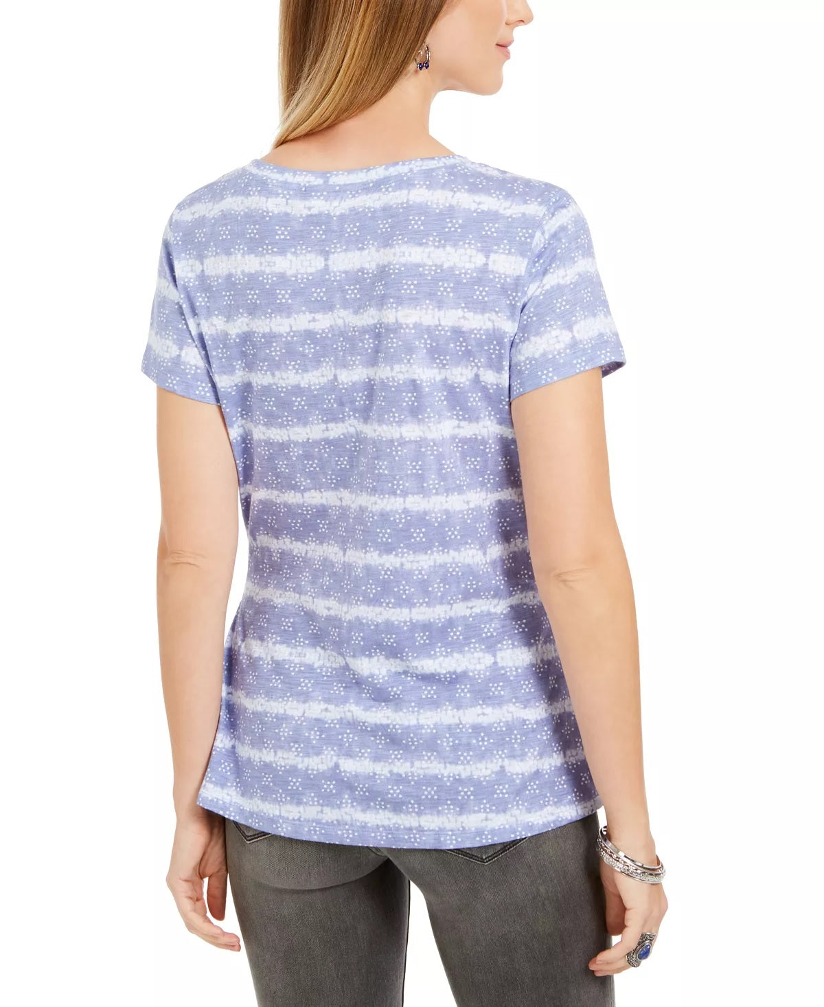 Camiseta feminina estampada com amarração lateral Style &amp; Co, branca/azul-marinho, tamanho pequeno