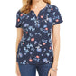 Karen Scott Blusa Henley Feminina Estampa Floral Manga Curta Azul Tamanho XS