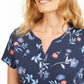 Karen Scott Blusa Henley Feminina Estampa Floral Manga Curta Azul Tamanho XS