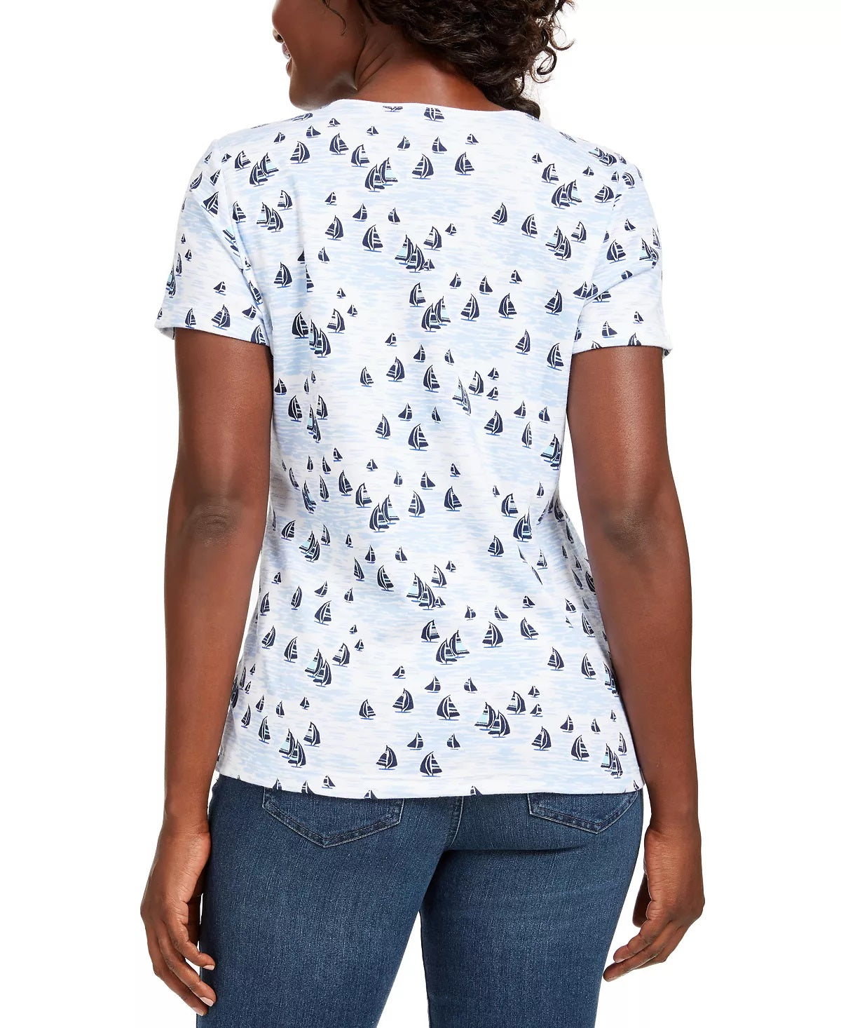 Camiseta feminina Karen Scott com decote redondo, branca, tamanho médio