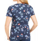 Karen Scott Blusa Henley Feminina Estampa Floral Manga Curta Azul Tamanho P