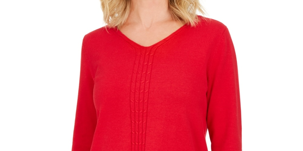 Karen Scott Suéter Feminino de Tricô em Algodão com Cabo Vermelho Tamanho P