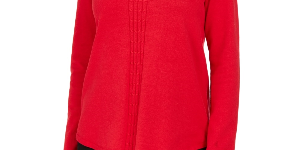 Karen Scott Suéter Feminino de Tricô em Algodão com Cabo Vermelho Tamanho P