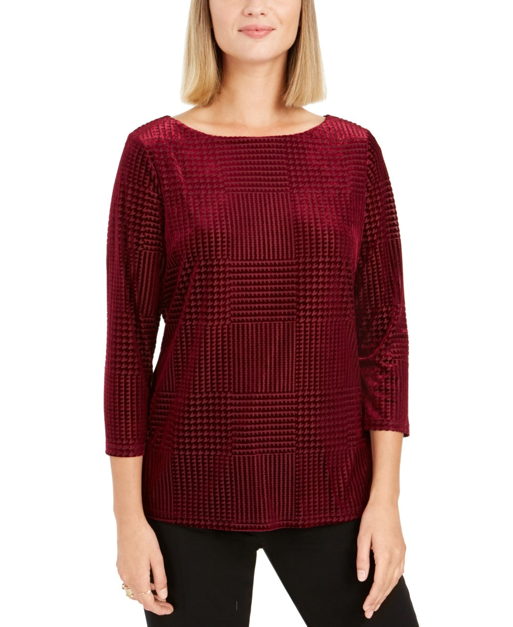 Top de veludo texturizado feminino Charter Club, vermelho escuro, tamanho X-S