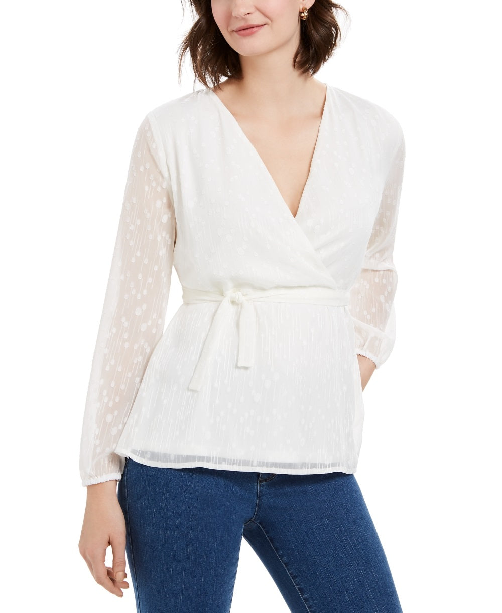 Charter Club Feminino Clip Dot Wrap Top Branco Tamanho X-G