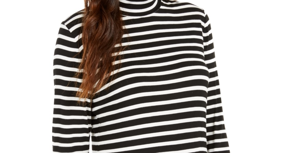 Blusa listrada de gola alta feminina Style &amp; Co, preta, tamanho X-G