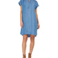 Vestido de camisa feminino estilo &amp; co, de cambraia, alto e baixo, azul, tamanho médio