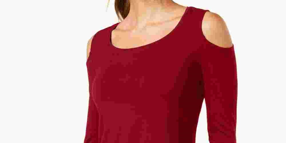 JM Collection Top feminino com ombros descobertos, vermelho, tamanho X-S