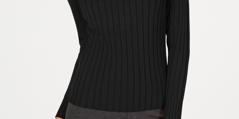 Suéter canelado feminino INC International Concepts Petite com zíper e detalhes, preto, tamanho PL