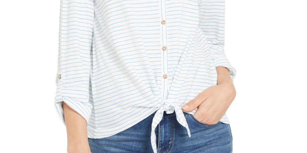 Blusa listrada com amarração frontal feminina Style &amp; Co, branca, tamanho X-G