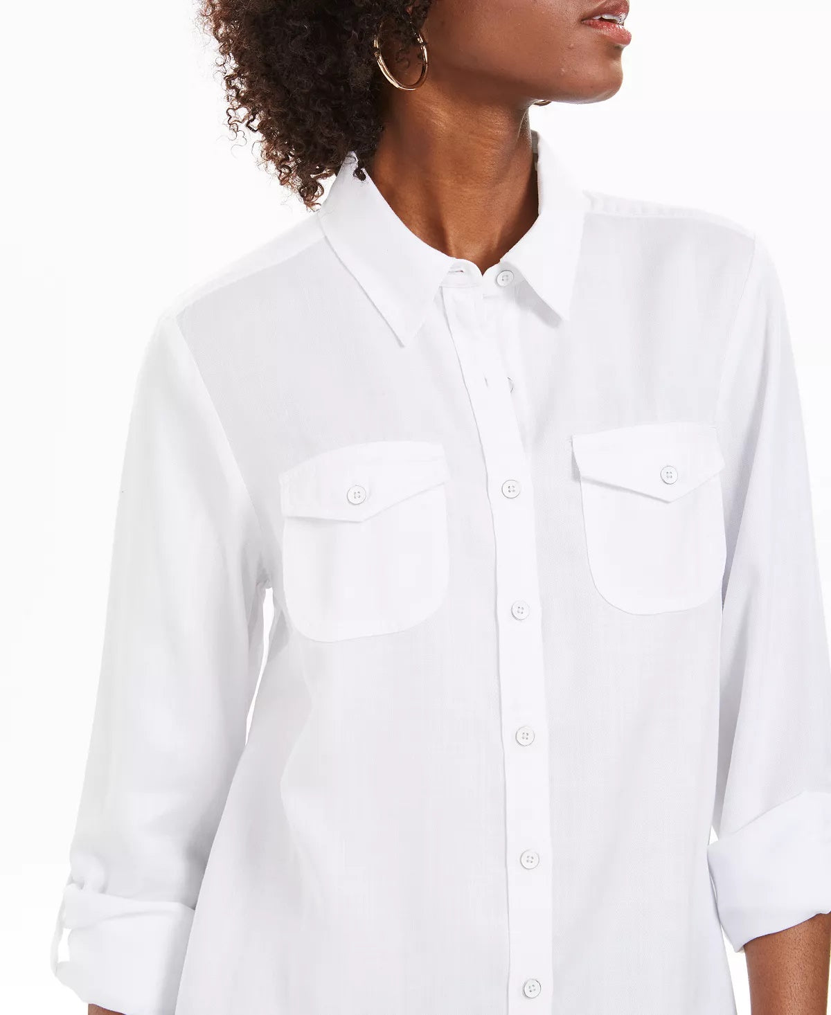 Túnica feminina alta e baixa, branca, tamanho X-S