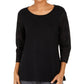 Blusa de algodão com manga ilhós feminina Style &amp; Co, preta, tamanho pequeno