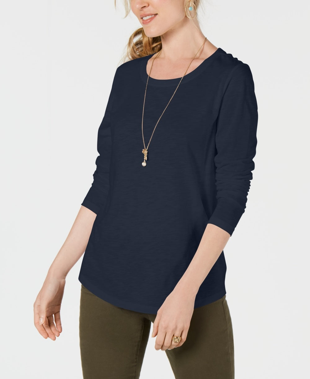 Blusa feminina com decote redondo, azul, tamanho P, estilo &amp; Co