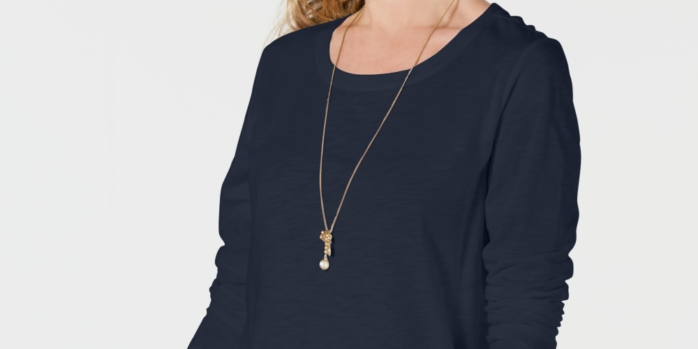 Blusa feminina com decote redondo, azul, tamanho P, estilo &amp; Co