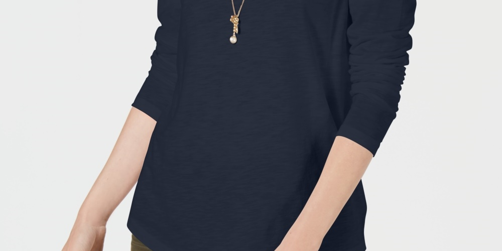 Blusa feminina com decote redondo, azul, tamanho P, estilo &amp; Co