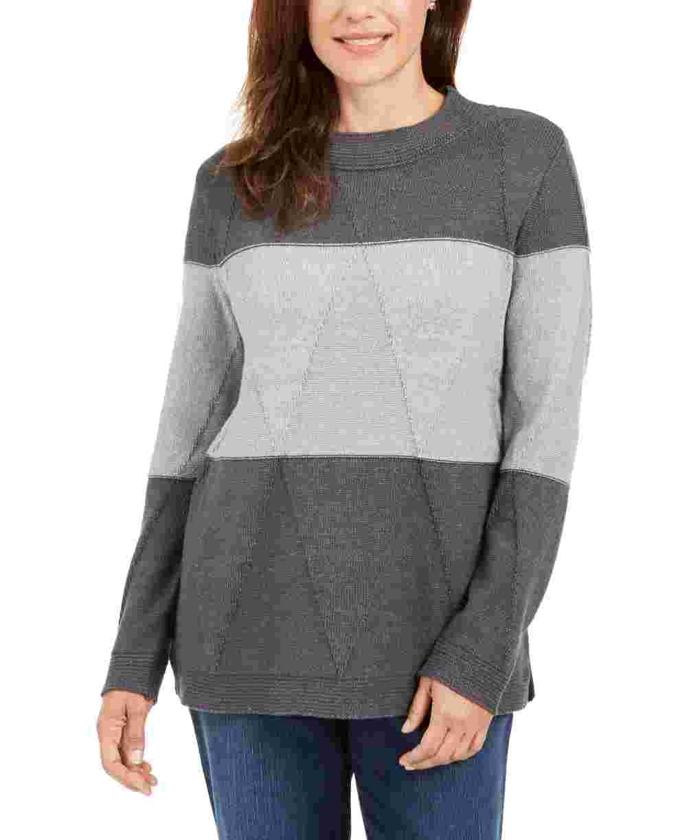 Karen Scott Suéter Feminino Grace Colorblocked Cinza Tamanho Grande