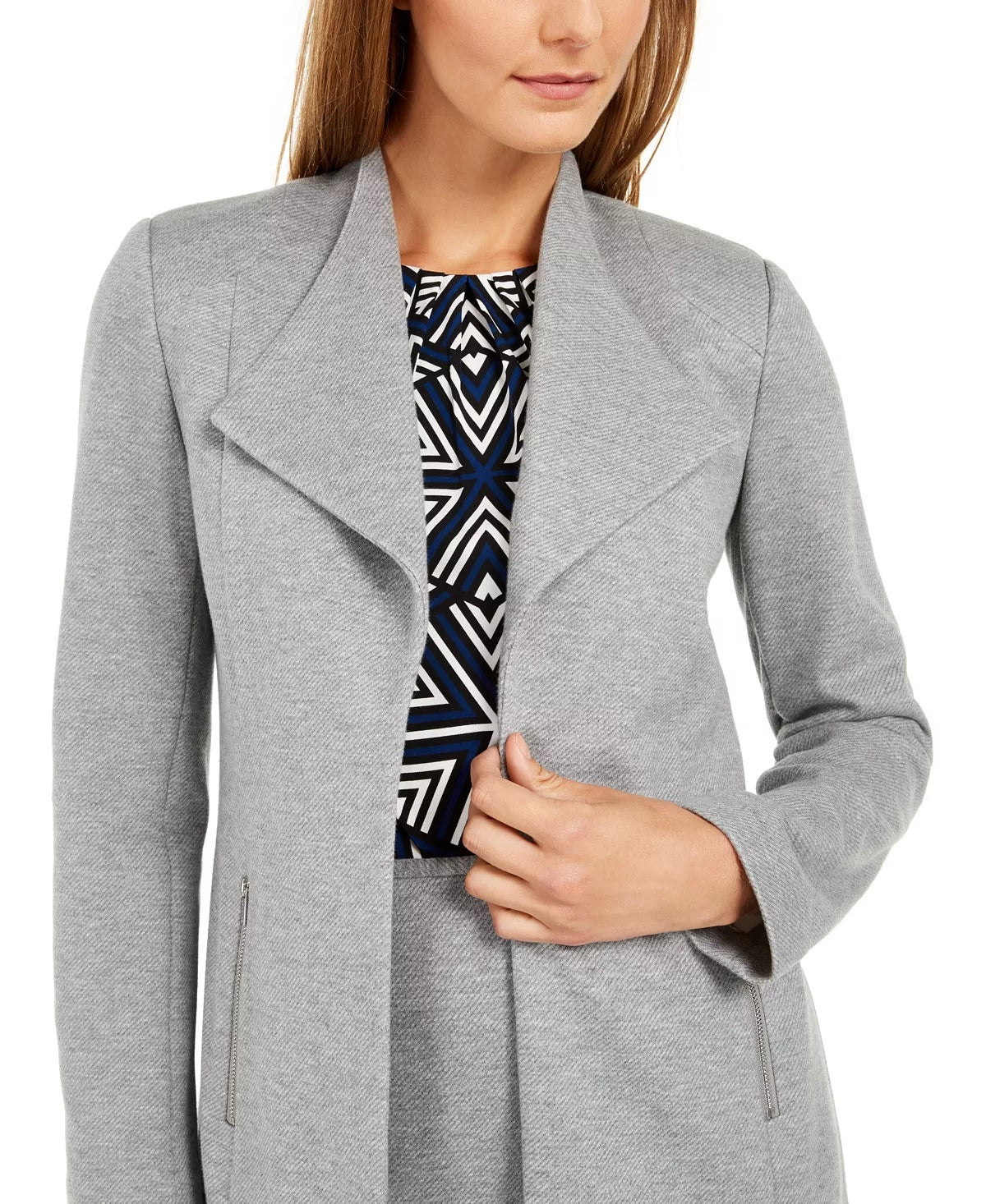 Calvin Klein Blazer Feminino com Gola Asa Aberta na Frente Cinza Tamanho 12