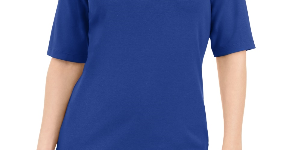 Blusa feminina Karen Scott com decote em V e detalhes em botões, azul, tamanho grande
