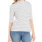 Blusa feminina listrada com gola falsa, tamanho grande, branca, Charter Club