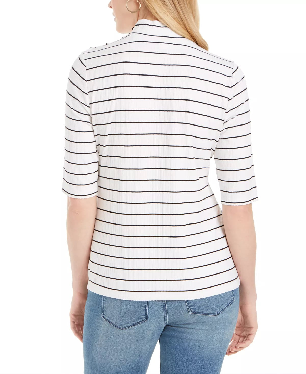 Blusa feminina listrada com gola falsa, tamanho grande, branca, Charter Club