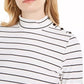 Blusa feminina listrada com gola falsa, tamanho grande, branca, Charter Club