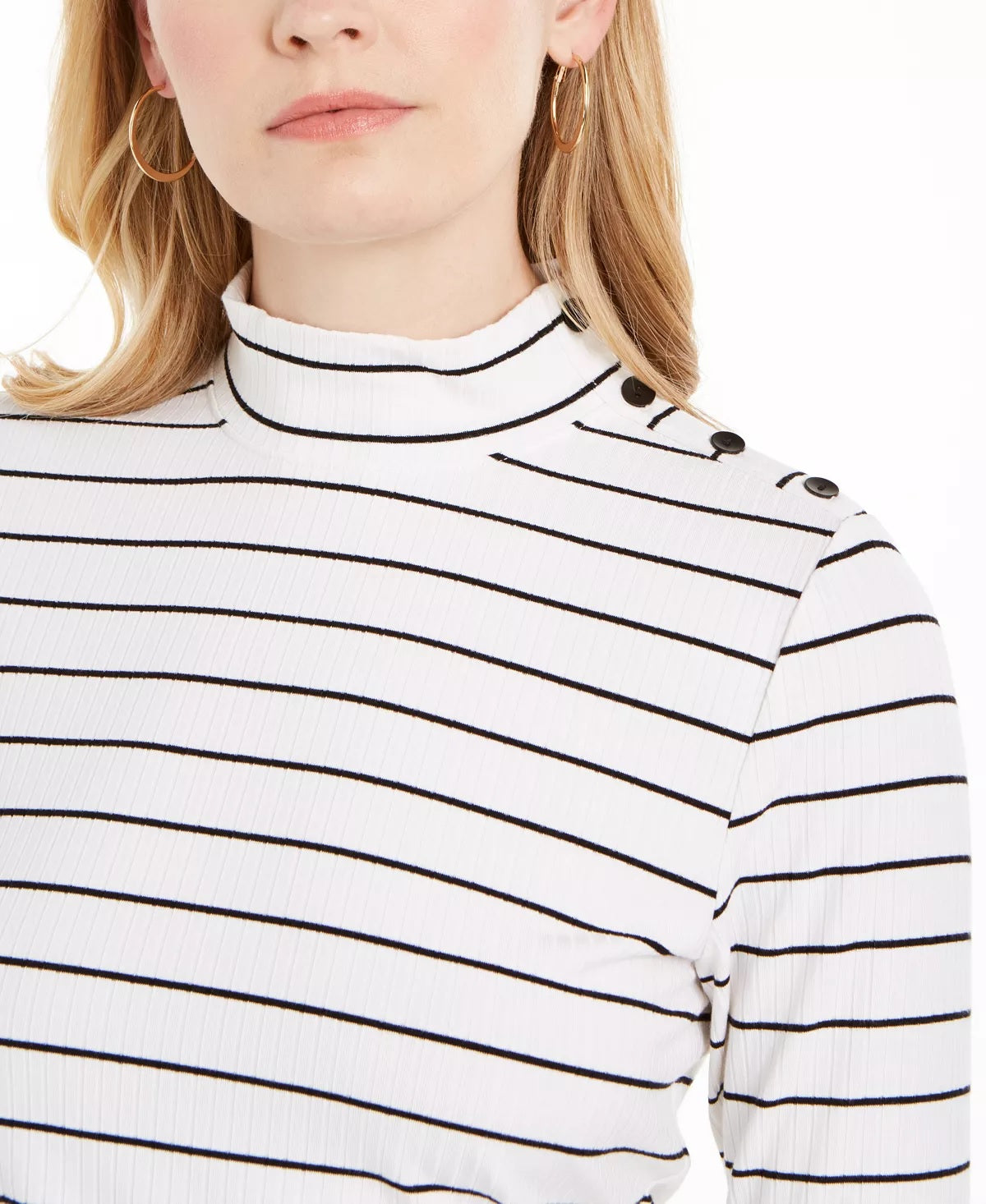 Blusa feminina listrada com gola falsa, tamanho grande, branca, Charter Club