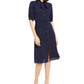 Vestido-camisa feminino Monteau com gola amarrada, azul, tamanho extragrande
