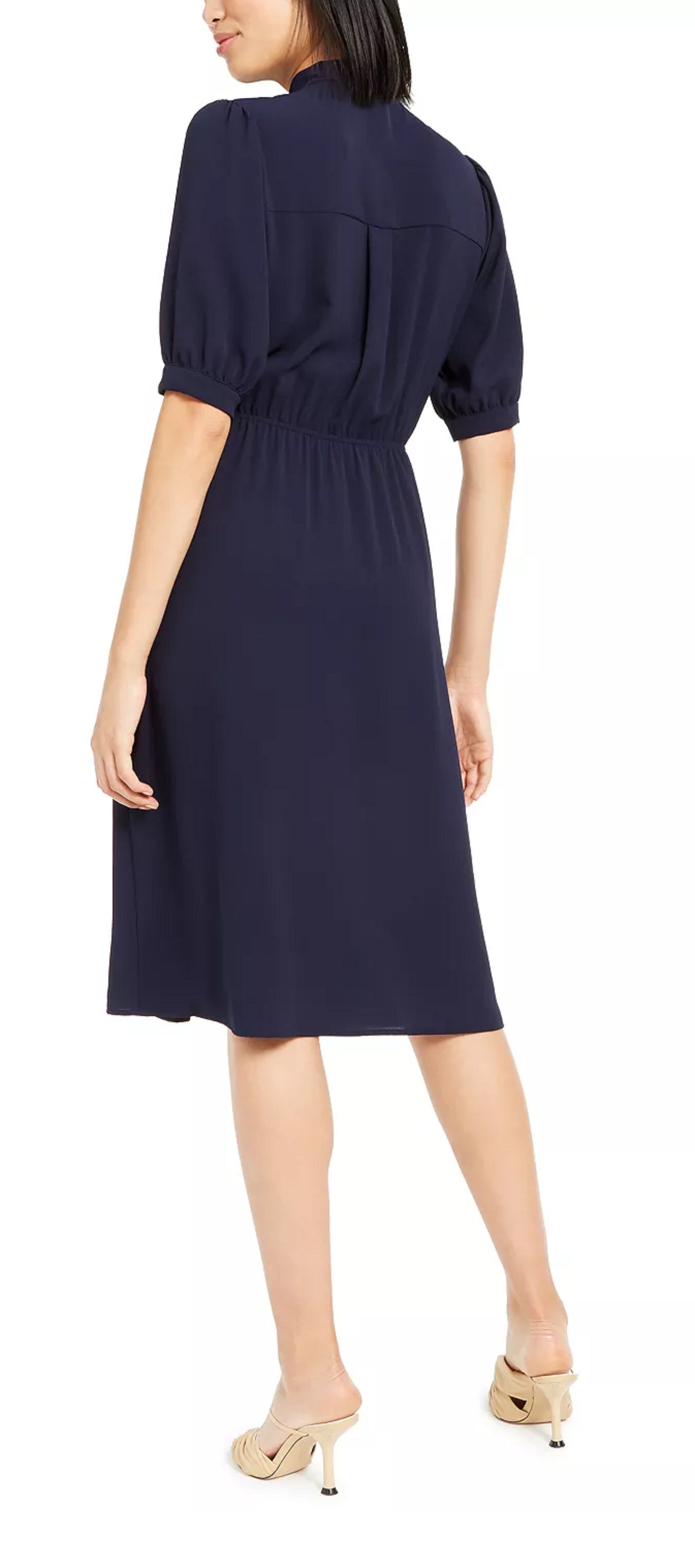 Vestido-camisa feminino Monteau com gola amarrada, azul, tamanho extragrande