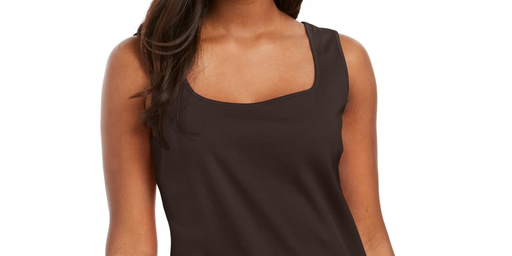 Regata feminina Karen Scott de algodão com gola quadrada, preta, tamanho pequeno