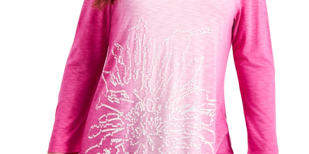 JM Collection Top Feminino com Lantejoulas Ombré e Bainha Assimétrica Rosa Tamanho XS