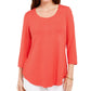 JM Collection Top feminino com decote redondo, vermelho, tamanho médio