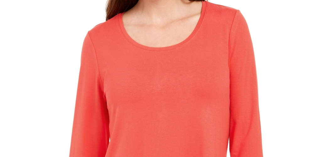 JM Collection Top feminino com decote redondo, vermelho, tamanho médio